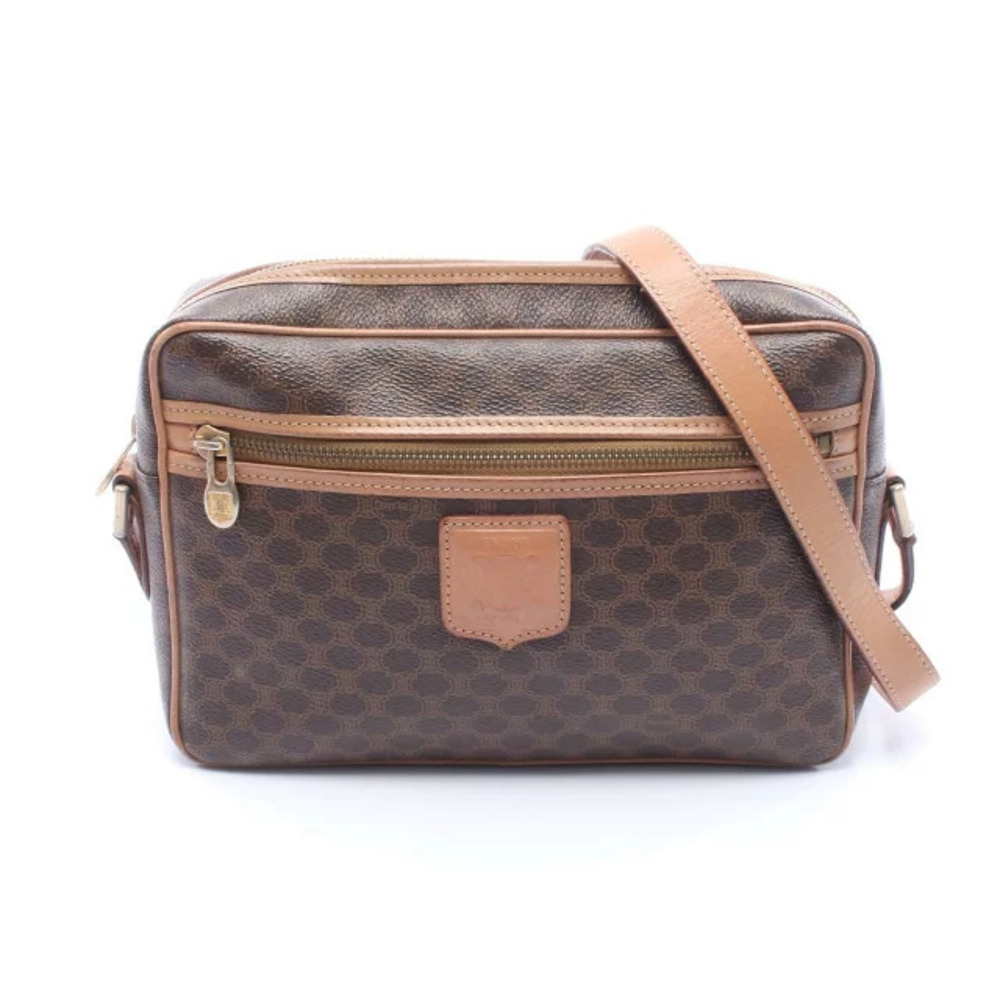 Celine Macadam Shoulder Bag Canvas Leather Brown